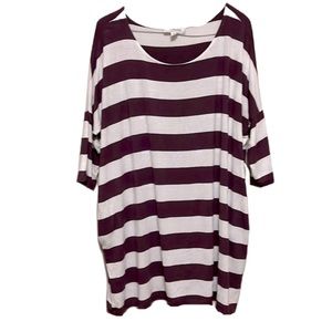 Women’s ZENANA, Scoop Neckline, Short Sleeves Top, Purple/White, Size Medium